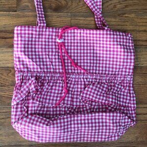 NEW Pink Tote Bag Plaid Checked Gingham Ruffles Frills Toggle Fabric Cute